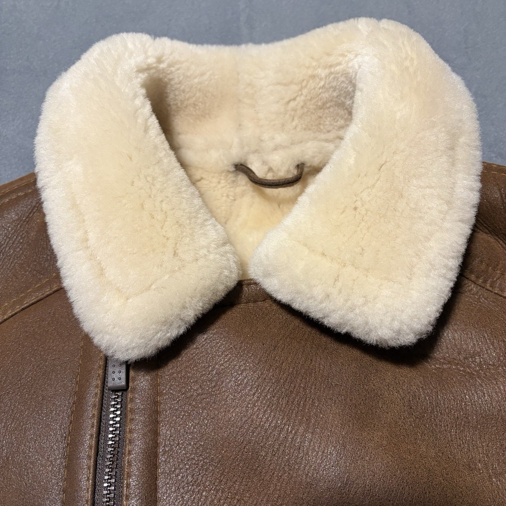 Shearling Lambskin B-3 Bomber Jacket Mens Size M Aviator Coat Brown Handmade NEW - Picture 2 of 16